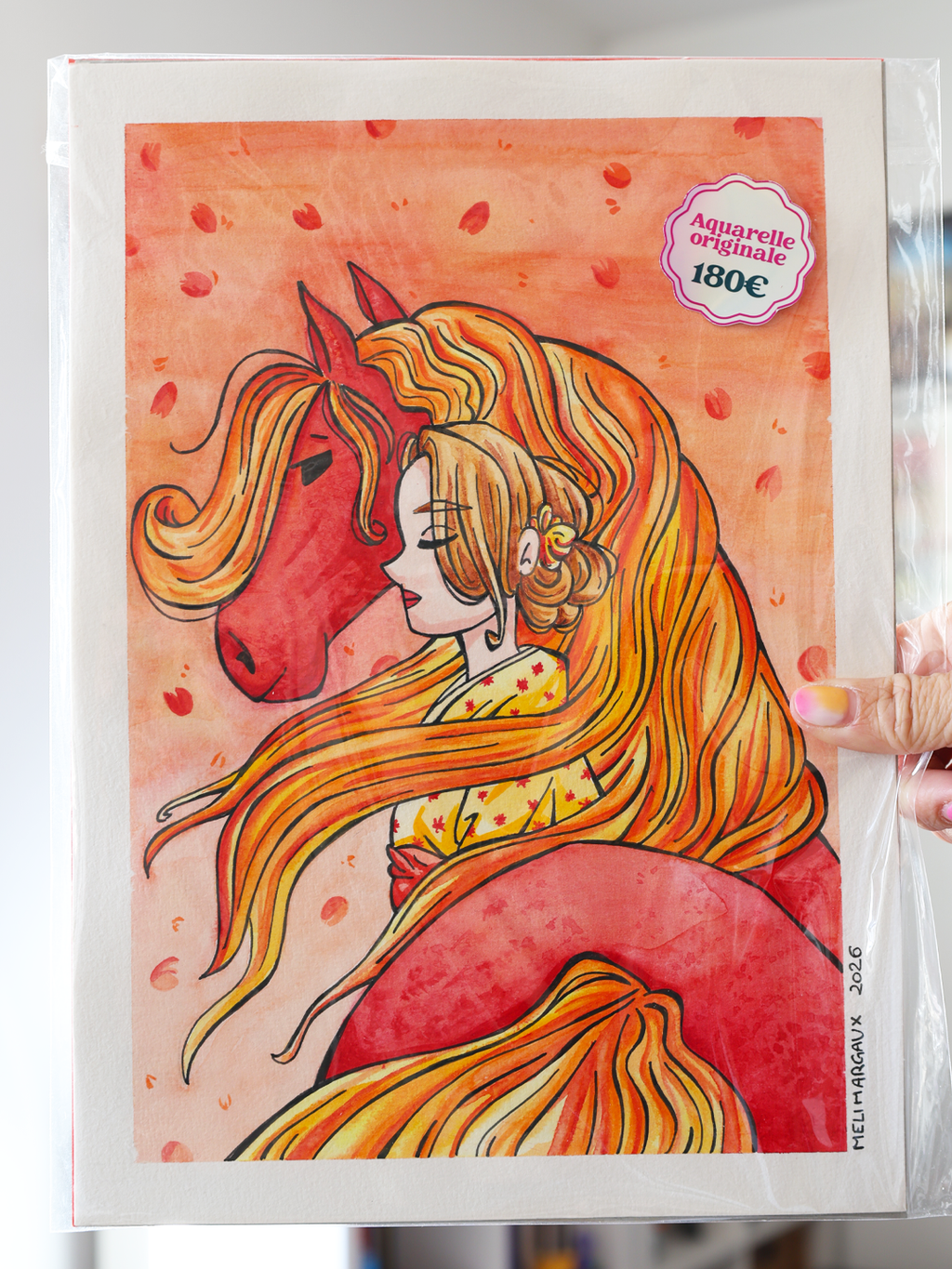 Cheval de feu, Nouvel An Lunaire 2026 | Aquarelle originale A4