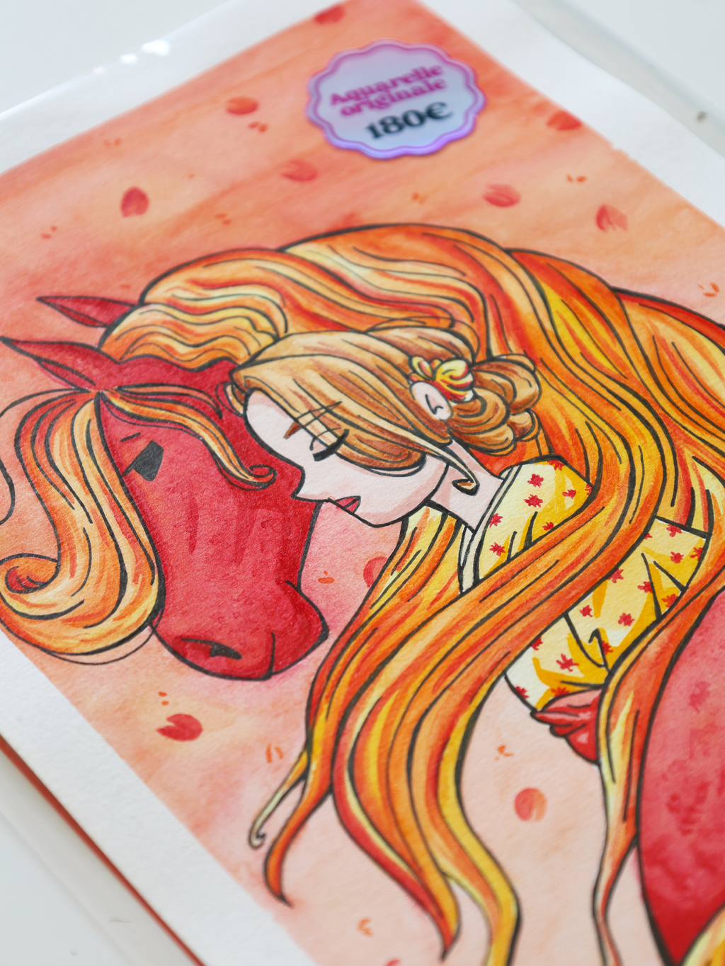 Cheval de feu, Nouvel An Lunaire 2026 | Aquarelle originale A4