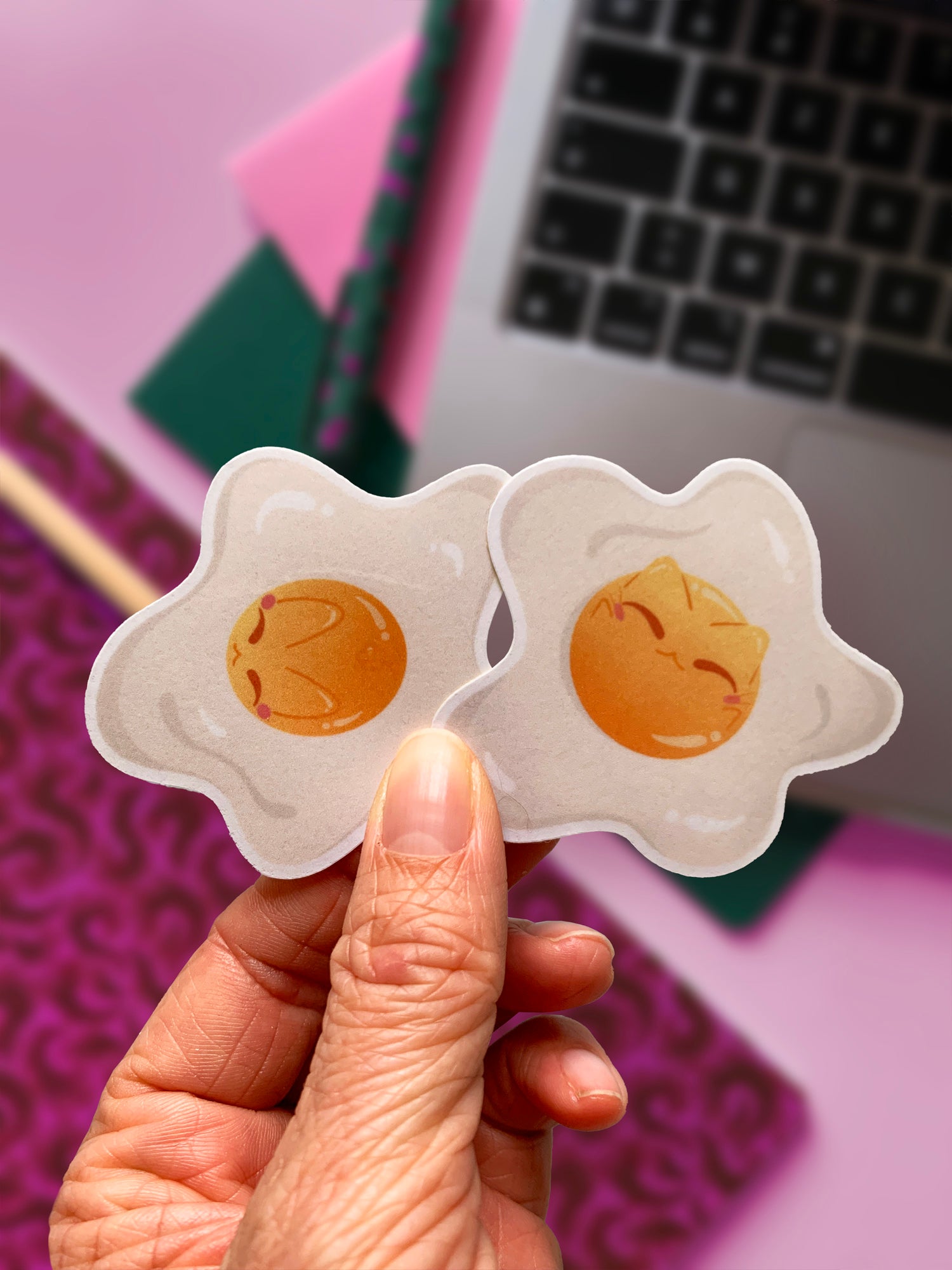 Chat et lapin mignons, oeuf au plat | Sticker